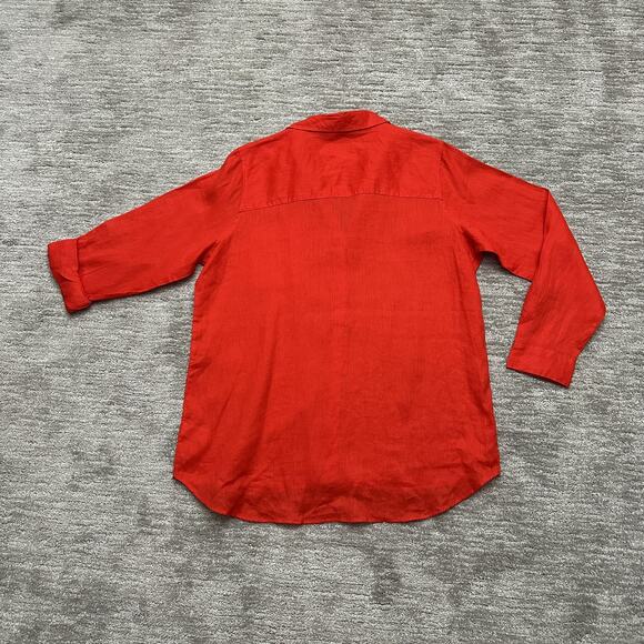 Sigrid Olsen Shirt Womens XL Red 100% Linen Roll Tab Sleeve Button Front Pocket - Picture 3 of 9